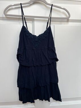 Mudd Navy Blue Tiered Spaghetti Strap Top with Lace Yoke